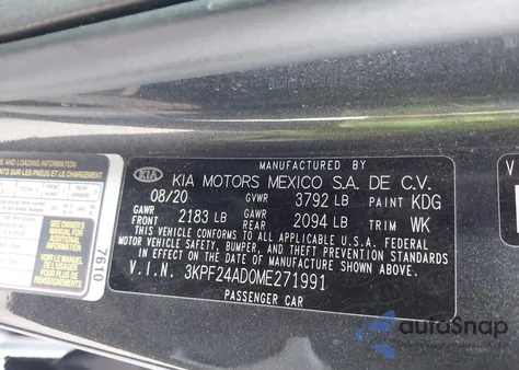 2021 Kia Forte Fe/Lxs из США, поврежденный, VIN 3KPF24AD0ME271991